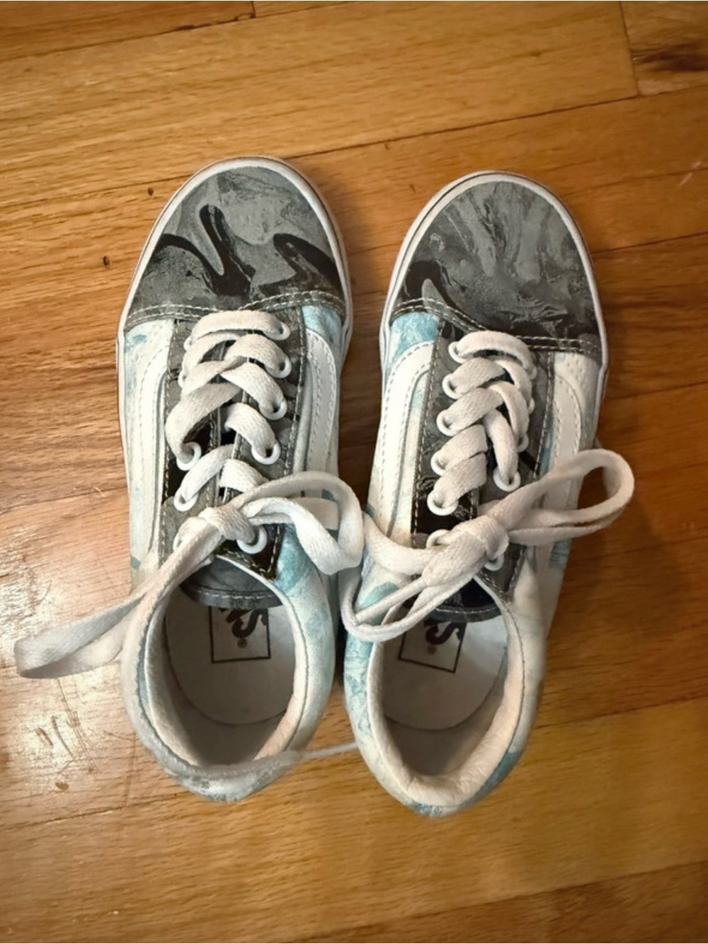 Vans Kids White, Light Blue & Gray Marble Skate Sneakers